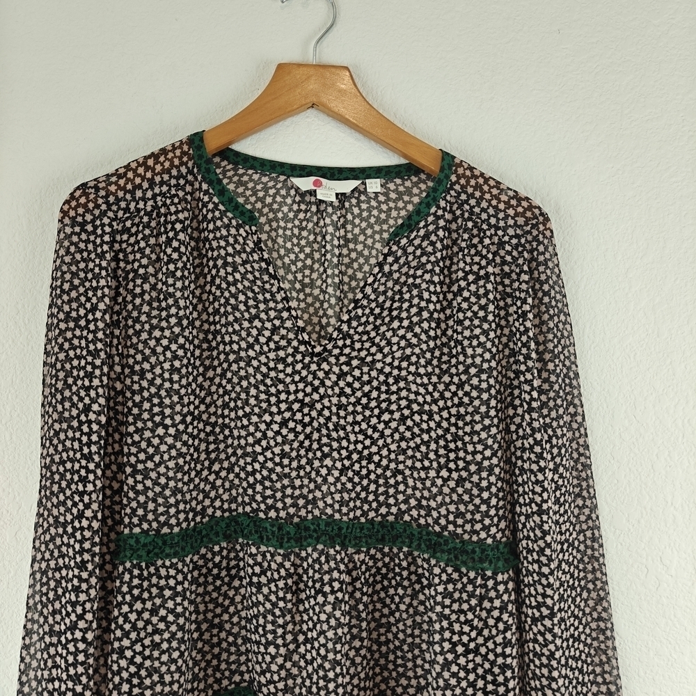 Boden Talise Top Size 6 Peasant Blouse Boho Black Pink Green Tiered Ruffle - Picture 4 of 11